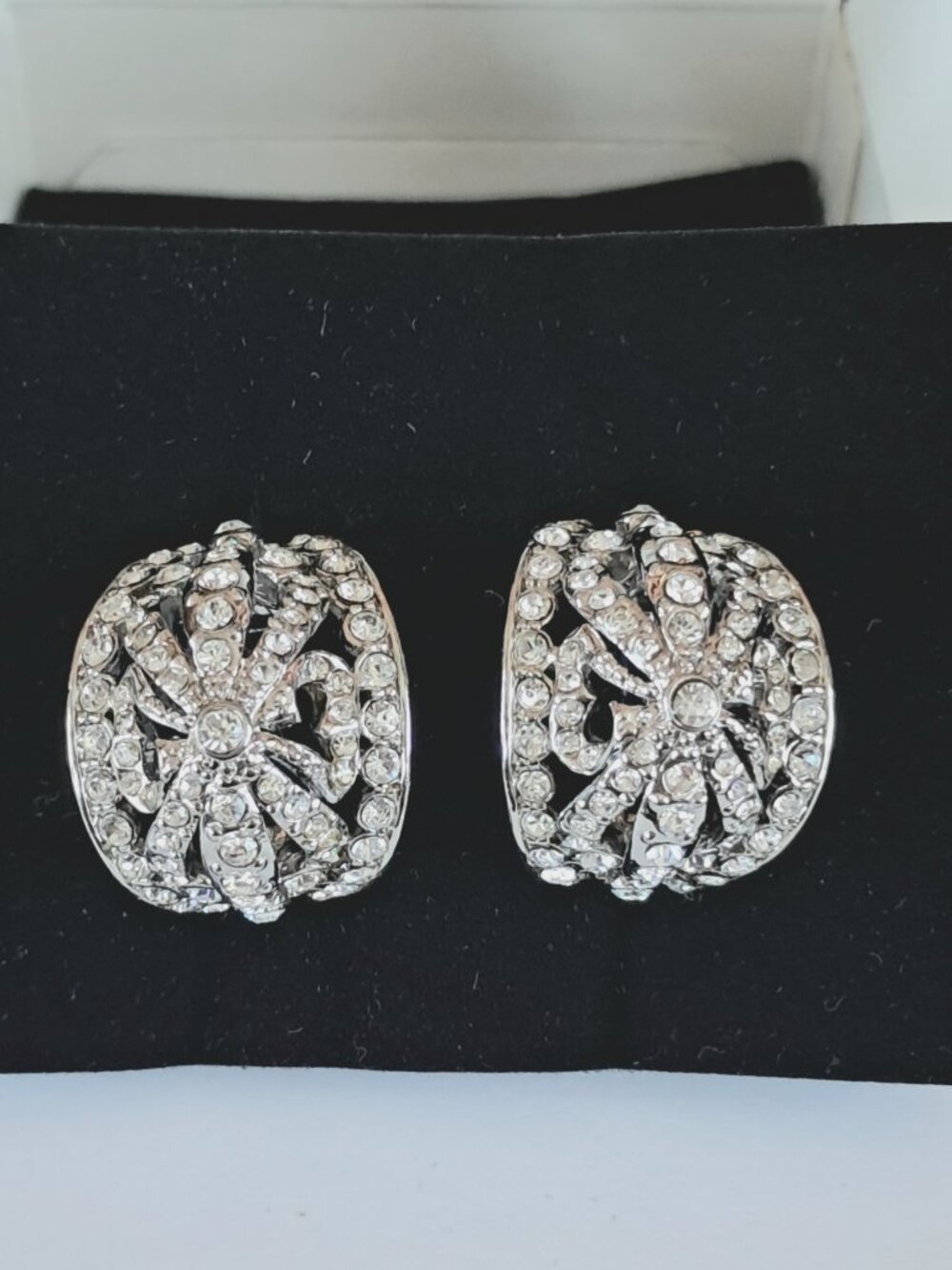 Vintage Kenneth Jay Lane KJL Silver Crystal Rhinestone Dome Clip Earrings
